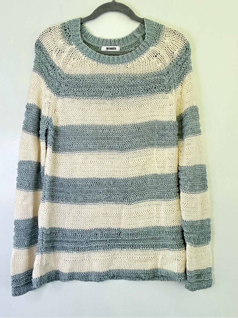 BD Dakota Women's Striped Open Knit Sweater - Cream & Light Blue